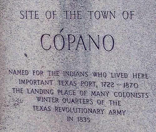 Copano Texas - Copano town site marker text