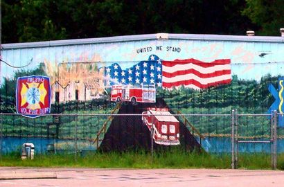 The mural on the Fresno Volunteer Fire Dept. Bldg., Fresno Texas