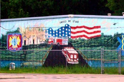 The mural on the Fresno Volunteer Fire Dept. Bldg., Fresno Texas