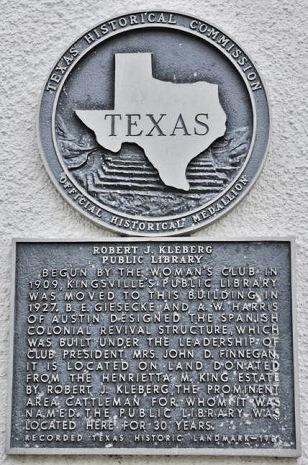 Kingsville TX - Robert J. Kleberg Public Library Historical Marker