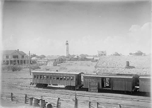 Port Isabel lighthouse, town and railroad, Texas old photo
