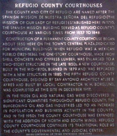 Refugio County Courthouse historical marker, Texas