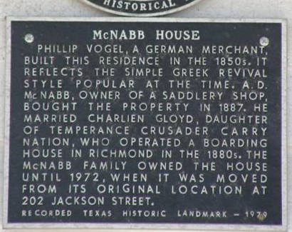Richmond Texas - McNabb House Historical Marker