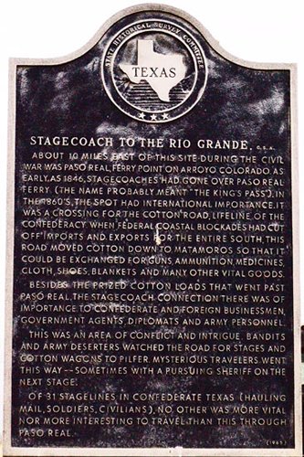 Stagecoach to the Rio Grande historical marker, Rio Hondo, Texas