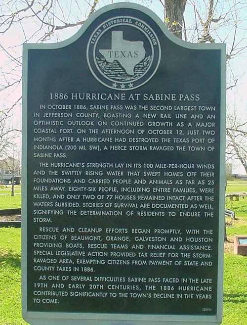 1886 Hurricane at Sabine Pass Texas Marker