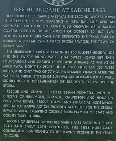 1886 Hurricane at Sabine Pass Texas Marker