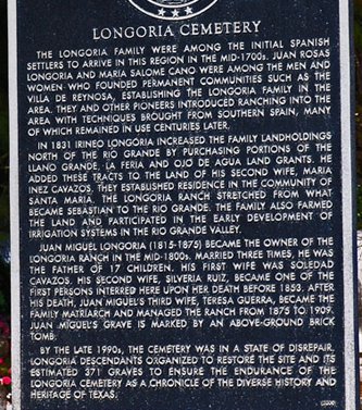 Longoria Cemetery historical marker, Santa Maria TX
