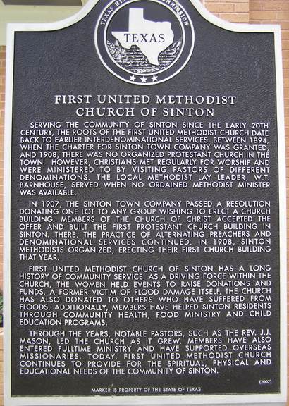 Sinton TX - First United Methodist Church historical marker