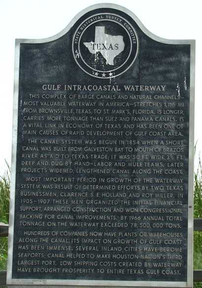 Texas Gulf Intracoastal waterway historical marker 
