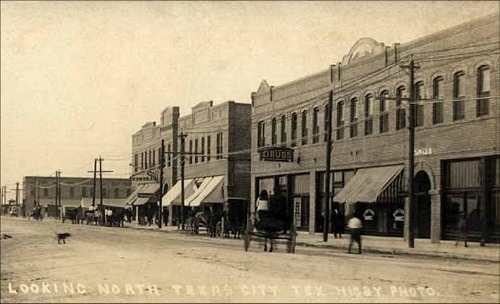 Texas City street scene, vintage postcard