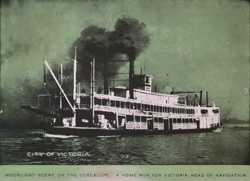 Victoria TX - Steamboat, Moonlight scene on Guadalupe River, postmarked 1909
