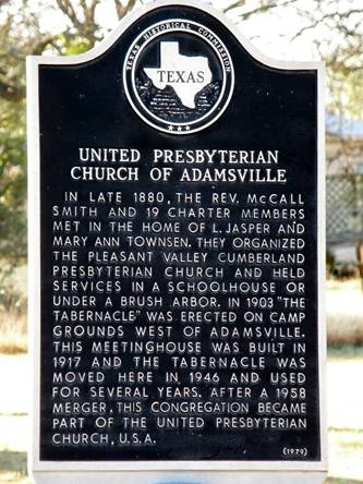  United Presbyterian Church of Adamsville  historical marker, Texas