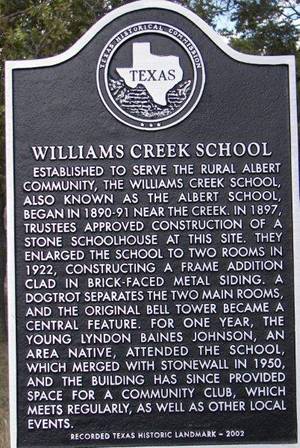 Williams Creek School historical marker, Albert