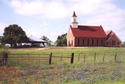 Church and bluebonnets in Art, Texas 