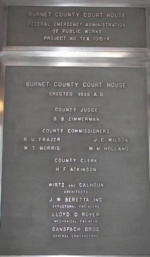 Burnet County Courthouse Dedication Plaque