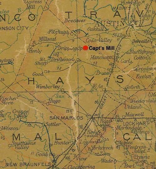 Hays County TX 1907 postal map