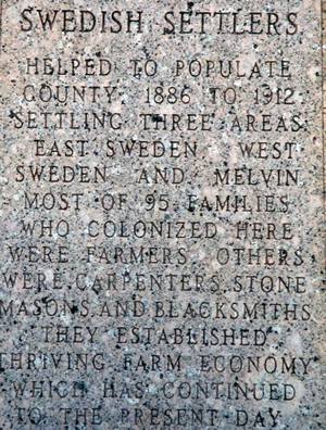 Swedish Settlers granite marker, East Swede Texas 