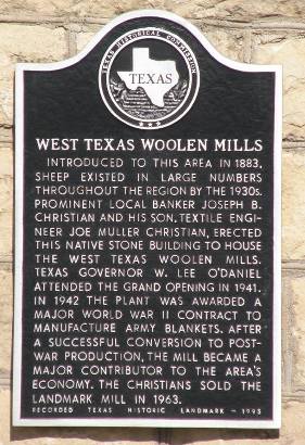 Eldorado Tx - West Texas Woolen Mills Historical Marker