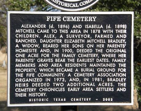 Fife Cemetery historical marker, Texas