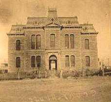 Goldthwaite, Texas, the first Mills County Courthouse, burned