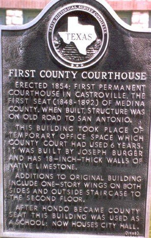 Castroville TX Medina County 1854 Courthouse historical marker