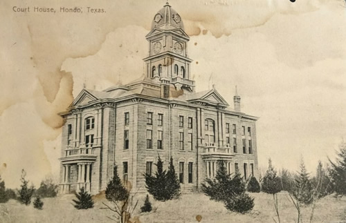 Hondo Texas - Medina County Courthouse with clock tower , postmarked 1903