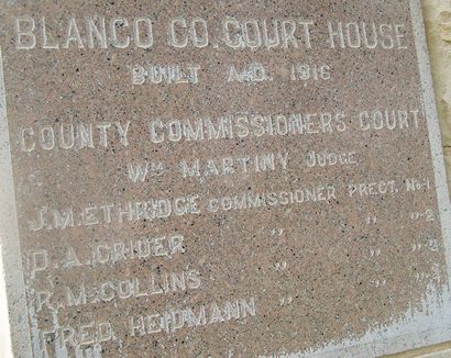 1916 Blanco County Courthouse cornerstone, Johnson City, Texas today