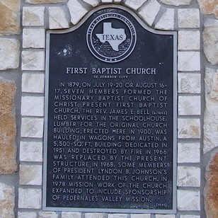First Baptist Church historical marker,  Johnson City TX  