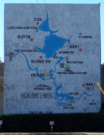 Lake LBJ Map On Bank In Kingsland, Texas
