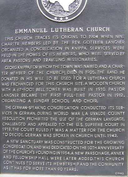 Knippa Texas - Emmanuel Lutheran Church historical marker