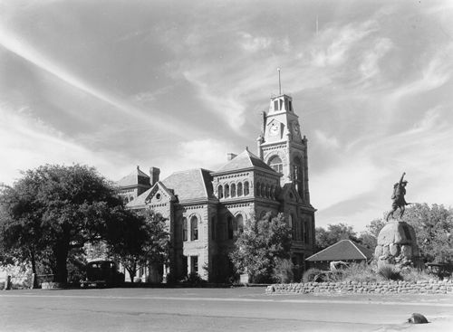 Llano County courthouse and doughboy statue, Texas  vintage photo