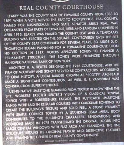Real County courthouse historical marker, Leakey Texas 