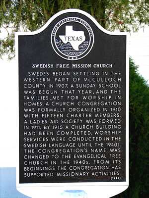 Swedish Free Mission Church Historic Marker MelvinTexas