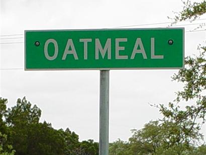 Oatmeal Texas highway sign