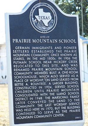 Prairie Mountain School Historical Marker Texas