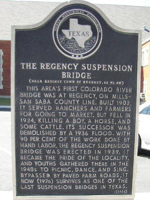 Regency Suspension Bridge Historical Marker in Goldthwaite, Texas