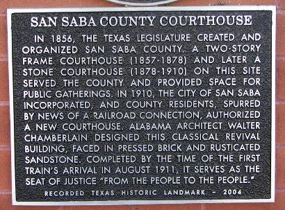 San Saba TX - San Saba County Courthouse historical marker