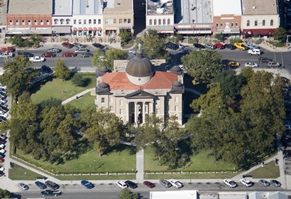 San Marcos Texas aerial photo of  courthouse and square