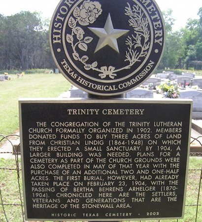 Stonewall TX Trinity Cemetery historical marker
