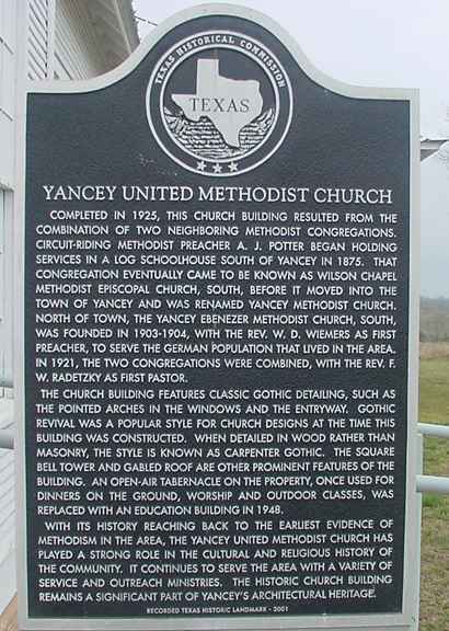 Yancey United Methodist Church Historical Marker, Texas