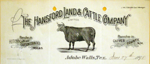 Letterhead of Ranch in Adobe, TX, Hutchinson County 
