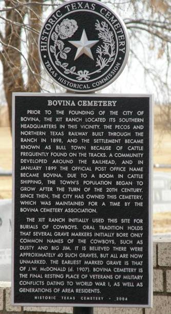 Bovina Cemetery, Texas historical marker