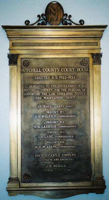 Colorado City, Texas -Mitchell County courthouse plaque 