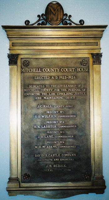 Colorado City, Texas -Mitchell County courthouse plaque 