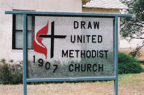 Draw, Texas - 1907 Draw Methodist Church sign