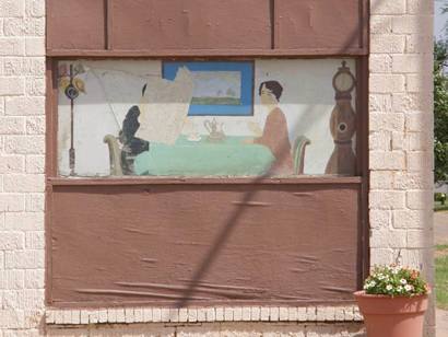 Earth Tx - Earth News Building,  mural of domestic scene