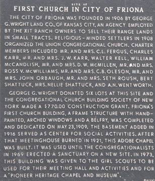 Friona First Church Texas historical marker