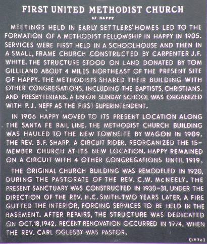 Happy TX - First United Methodist Church Historical Marker