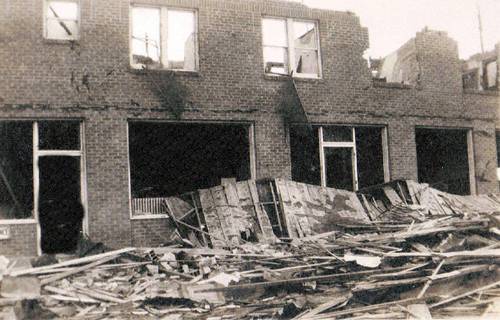 Higgins Hotel after tornado, Higgins Texas 1947