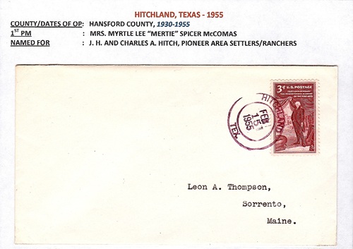Hitchland TX 1955 Postmark